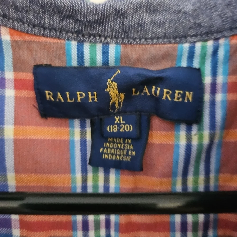 Ralpg Layren Colorful Plaid Youth Shirt Size Large..